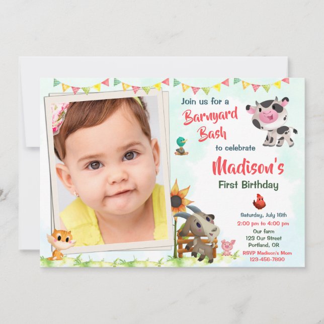 Convite para Fazenda de aniversário de foto Convit (Frente)