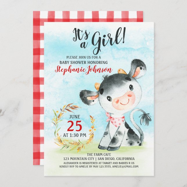 Convite para Fazenda de Chá de fraldas de Vaca de  (Frente/Verso)