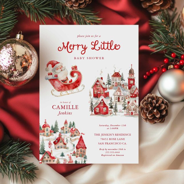 Convite para feliz de Chá de fraldas de Natal (Merry Little Christmas Baby Shower - Gender Neutral Winter Baby shower invite)