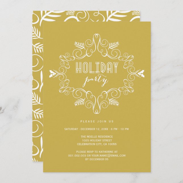 Convite para Feriado Clássico de Folhagem de Deco  (Frente/Verso)