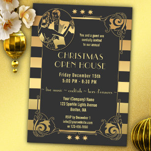Convite para Feriados de Natal do Art Deco Dourado