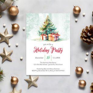 Convite para Férias de Árvore de Natal em Aquarela