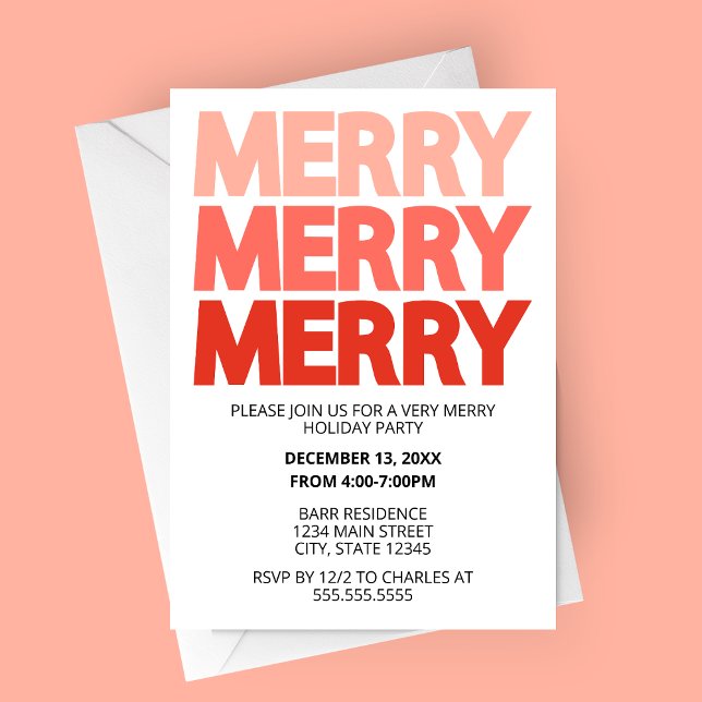 Convite para Férias de Feliz Vermelha Negra (Bold Merry Holiday Party Invitation | Red Ombre Christmas Party Invitation)