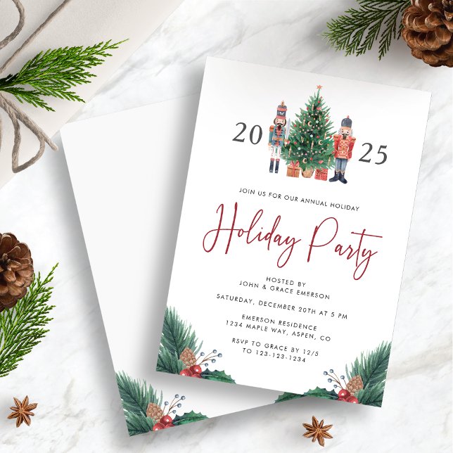 Convite para Férias de Natal (2025 Watercolor Nutcracker Christmas Holiday Party Invitation by Painted Paperie
)