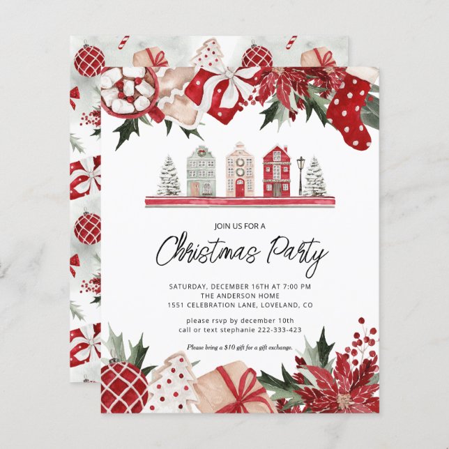 Convite para Férias de Natal de Cozy de Orçamento (Frente/Verso)