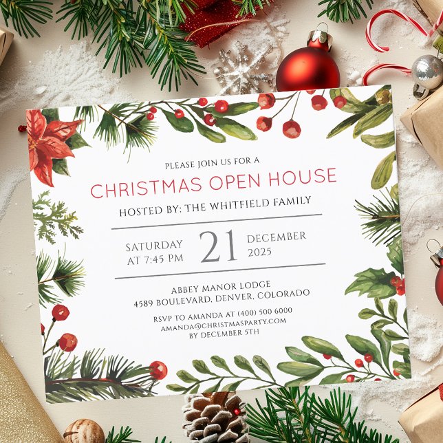 Convite para Férias de Natal de Orçamento Férias A (Christmas Open House Holiday Party Invitation)