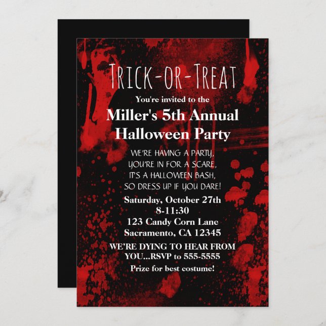 Convite para Festa à Fantasia com Salpicos de Sang (Frente/Verso)