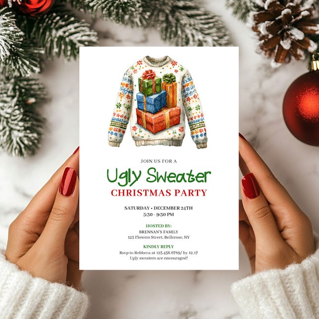 Convite para festa com suéter feio e engraçado (Festive funny ugly sweater party invitation

)