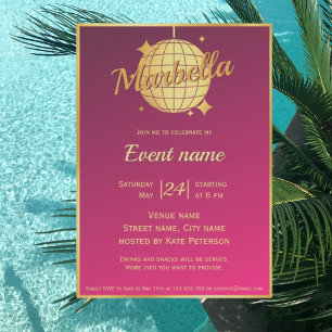 Convite para festa cor-de-rosa Marbella Espanha fe