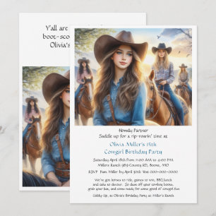 Convite para festa de 15 anos de Cowgirl Western