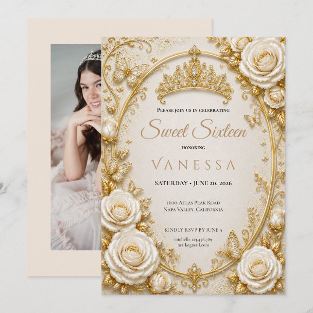 Convite para festa de 16 anos da Princesa Photo (Frente/Verso)