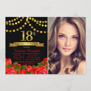 Convite para Festa de 18 Anos Red Black Gold
