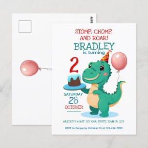 Convite para festa de 2 anos do dinossauro T Rex