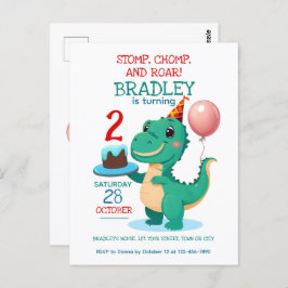 Convite para festa de 2 anos do T Rex Dinosaur