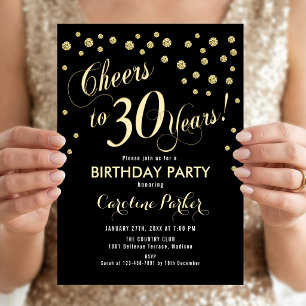 Convite para Festa de 30 Anos - Preto Dourado
