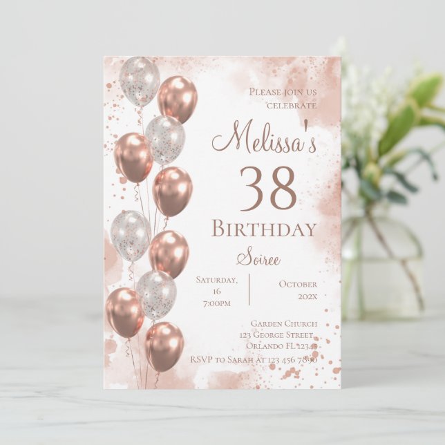 convite para festa de 38º aniversário (Em pé/Frente)