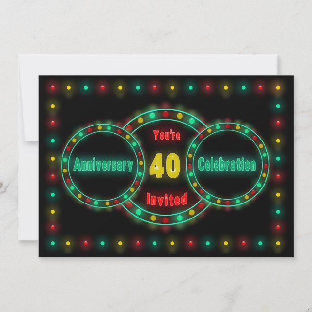 CONVITE PARA FESTA DE 40º ANIVERSÁRIO - LUZES NEON (Frente)