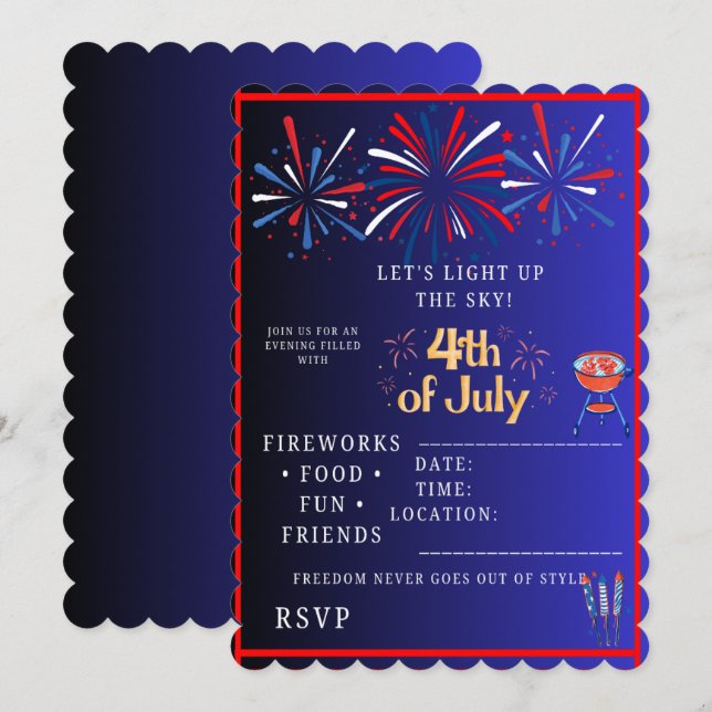 Convite para Festa de 4 de Julho  (Frente/Verso)