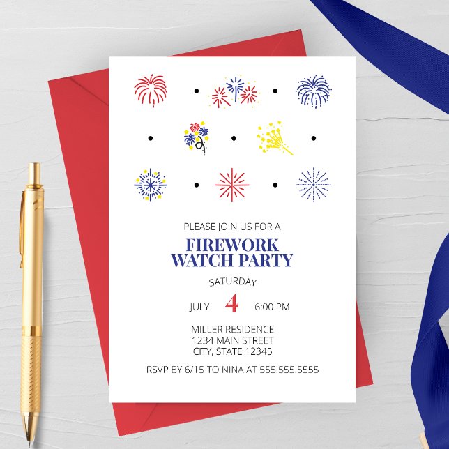 Convite para Festa de 4 de Julho com Ícones de Fog (Fireworks Icons | 4th of July Party Invitation | Firework Watch Party)