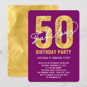 Convite para festa de 50 anos de idade Dourado Cin