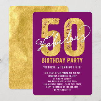 Convite para festa de 50 anos de idade Dourado Cin