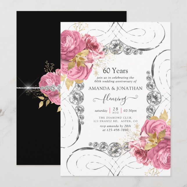 Convite para festa de 60 anos de casamento de diam (Frente/Verso)