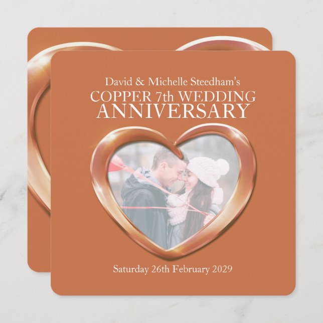 Convite para festa de 7 anos de casamento de cobre (Frente/Verso)