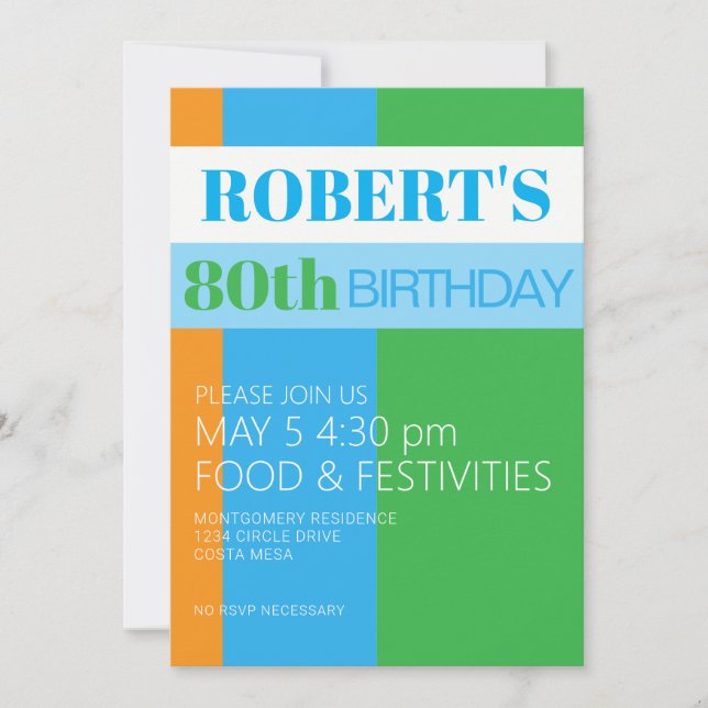 Convite para festa de 80 anos do homem (Frente)