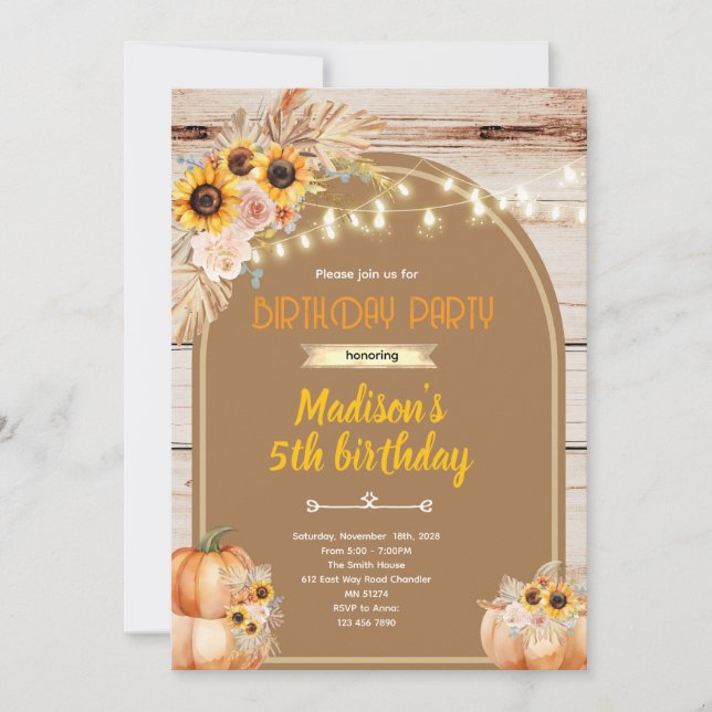 Convite para Festa de Abóbora Boho (Frente)