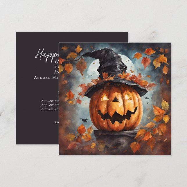 Convite para Festa de Abóbora de Halloween (Frente/Verso)