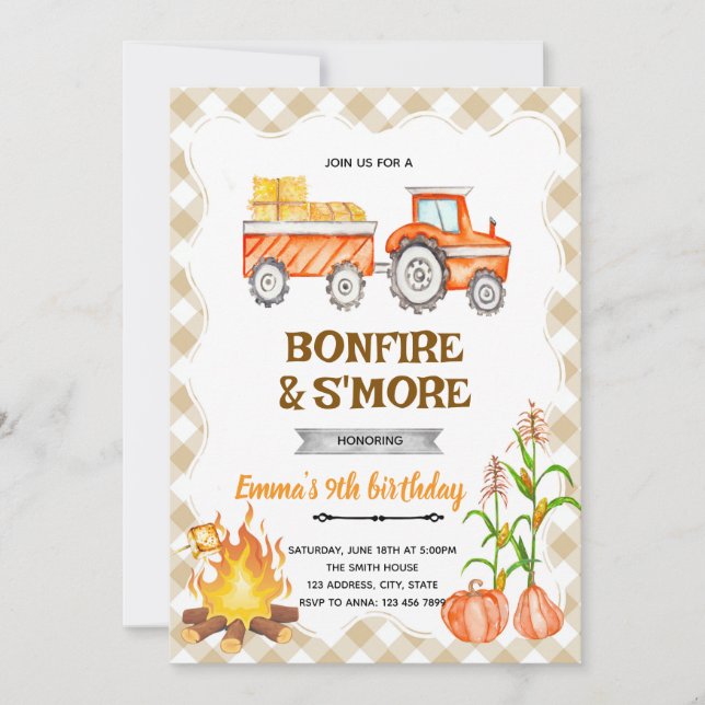 Convite para festa de abobrinha com fogueira e fen (Frente)
