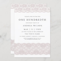 Convite para festa de aniversário 100th, Lace Rosa