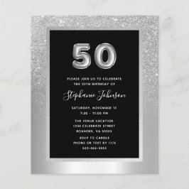 Convite para Festa de aniversário 50th Silver Foil