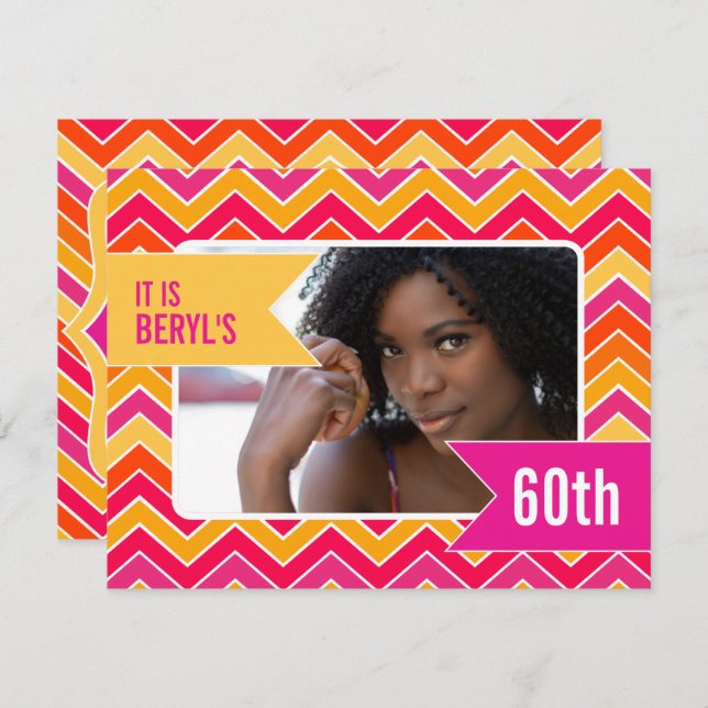 Convite para festa de aniversário 60th com fotogra (Frente/Verso)
