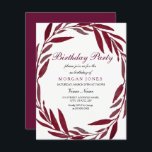Convite para Festa de aniversário Adulta de Leaf W<br><div class="desc">Coleção de Festas de aniversário Adultos de Leaf Wreath da Burgundy na loja de Niche e Nest.</div>