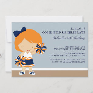 Convite para Festa de aniversário azul/laranja 5x