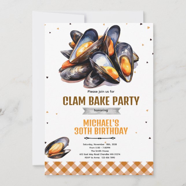 Convite para Festa de Aniversário Clam Bake (Frente)