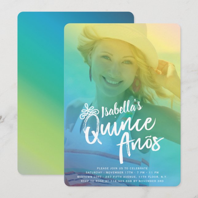 Convite para Festa de aniversário Colorida Quincea (Frente/Verso)