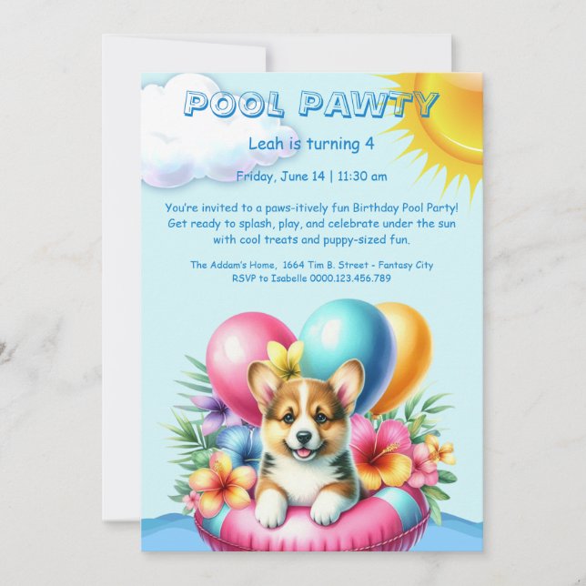 Convite para Festa de Aniversário com Piscina Spla (Frente)