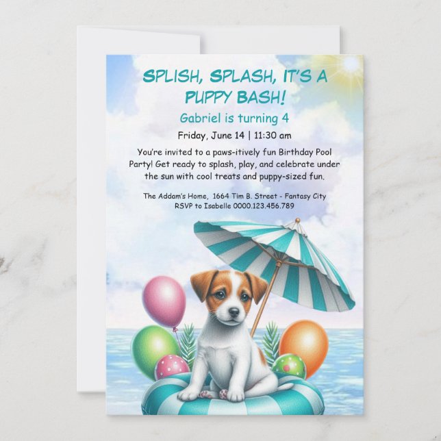 Convite para Festa de Aniversário com Piscina Spla (Frente)