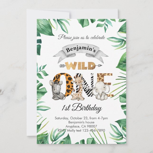 Convite para Festa de Aniversário de 1 ano Safari  (Frente)