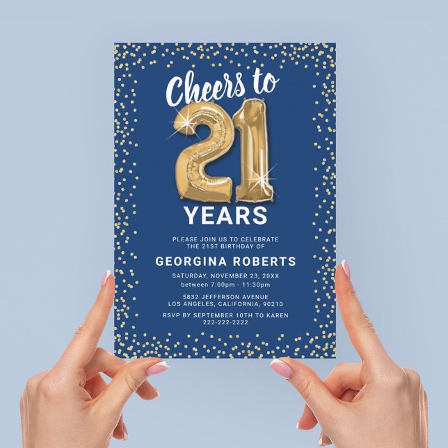 Convite para Festa de Aniversário de 21 Anos Blue  (Criador carregado)