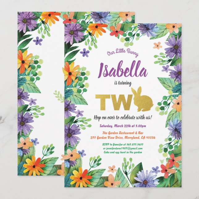 Convite para festa de aniversário de 2 anos no Pás (Frente/Verso)