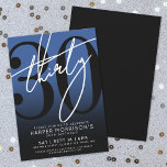 Convite para Festa de Aniversário de 30 Anos Azul<br><div class="desc">Celebre trinta anos com estilo com este convite de festa de aniversário de 30 anos com gradiente de rosa para preto moderno. O design apresenta um grande "30" preto na maior parte do cartão, com um "Trinta" branco em estilo de letra manuscrita sobreposto para um visual ousado e contemporâneo. Os...</div>