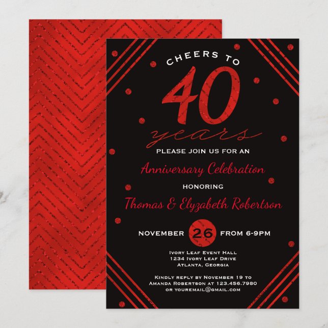 Convite para Festa de Aniversário de 40 anos, Rubi (Frente/Verso)