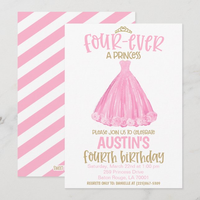 Convite para Festa de Aniversário de 4 anos da Pri (Frente/Verso)