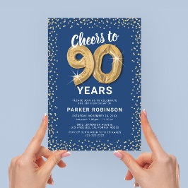 Convite para Festa de Aniversário de 90 Anos Blue