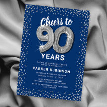 Convite para Festa de Aniversário de 90 Anos Blue