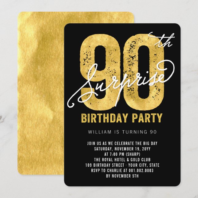 Convite para Festa de aniversário de 90 de Surpres (Frente/Verso)