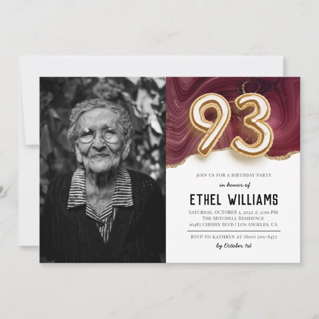 Convite para Festa de Aniversário de 93 anos (Frente)